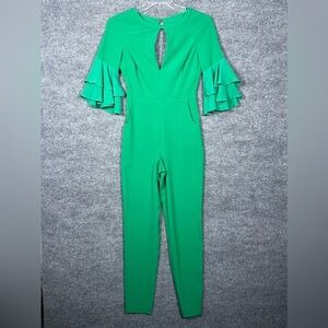 NWT Bebe SZ 0 Kelly Green Nora Jumper Festive Cut Out Tiered Bell Sleeve Pockets